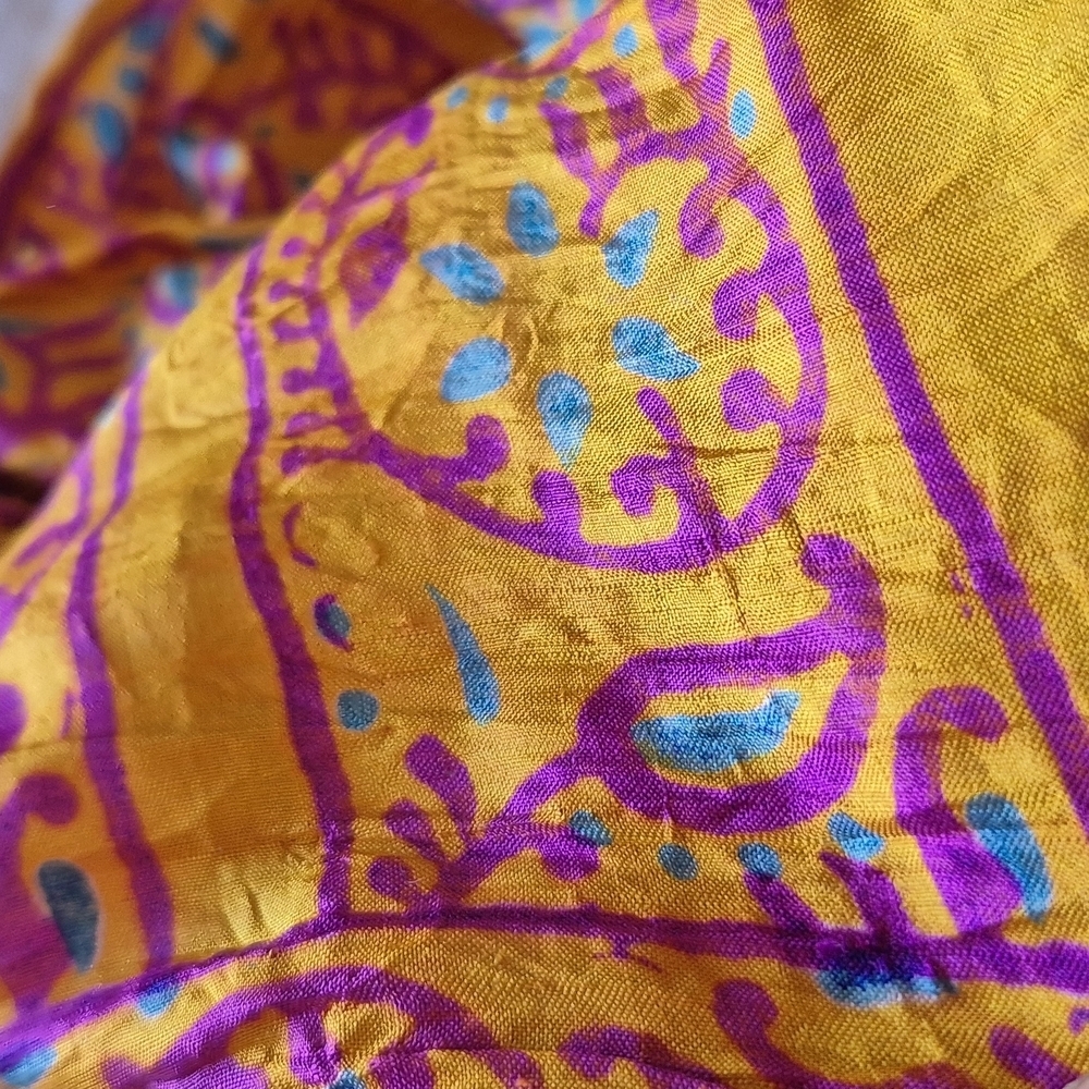 Vibrant Yellow and Pink Paysley Silk Handpainted Patterned Scarf - Picture 8 of 10